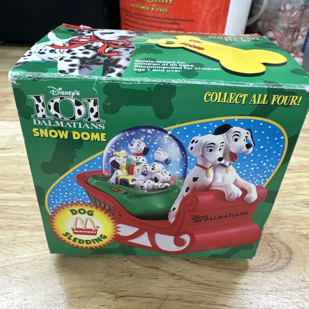Disney 101 Dalmatians Dog Sledding Snow Dome McDonald's Happy Meal Toy 1996 NIB